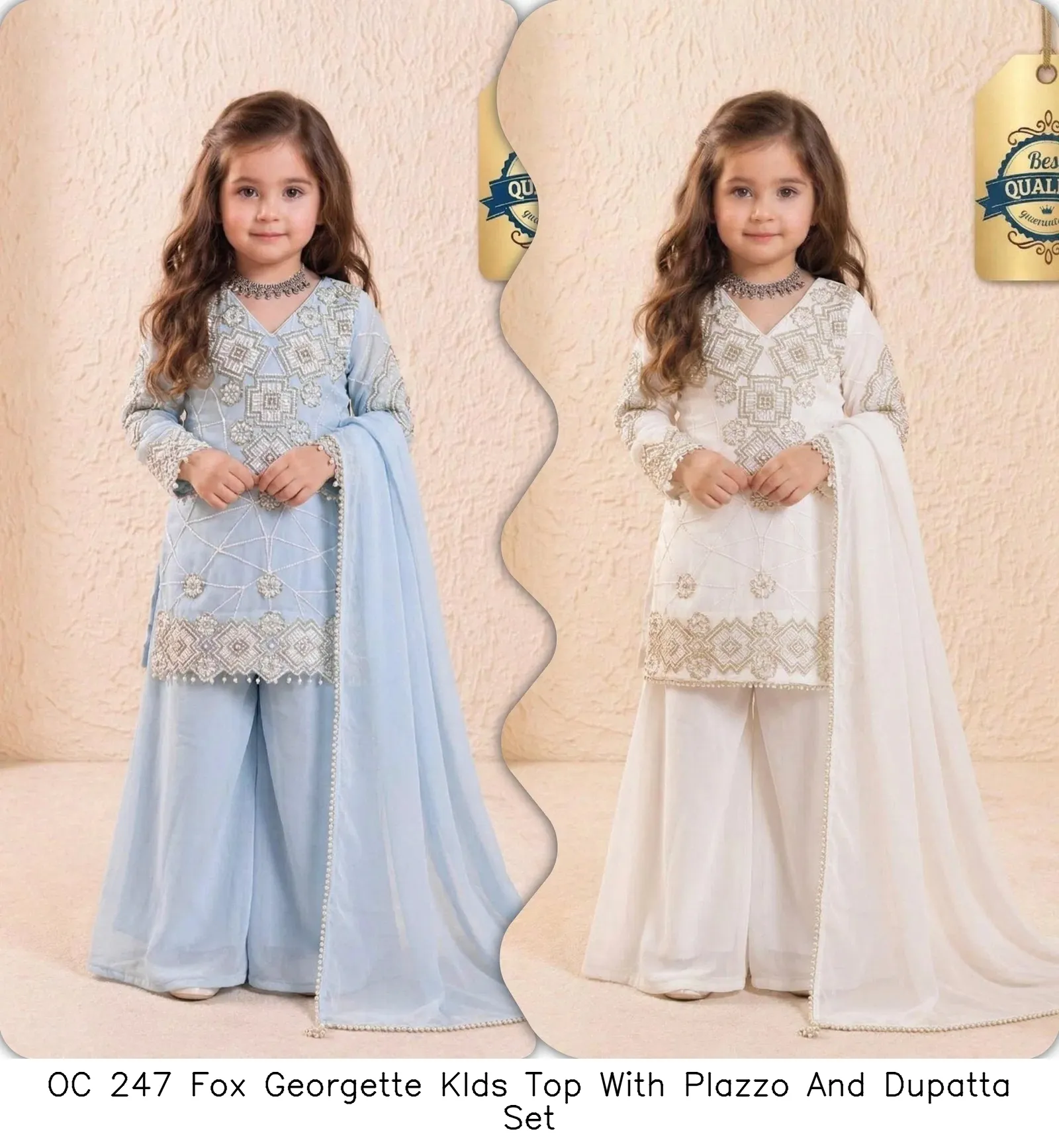 OC 247 Fox Georgette KIds Top With Plazzo And Dupatta Set — Kid's Wear, Vardan Ethnic wholesale from Surat - Gallery Image 2