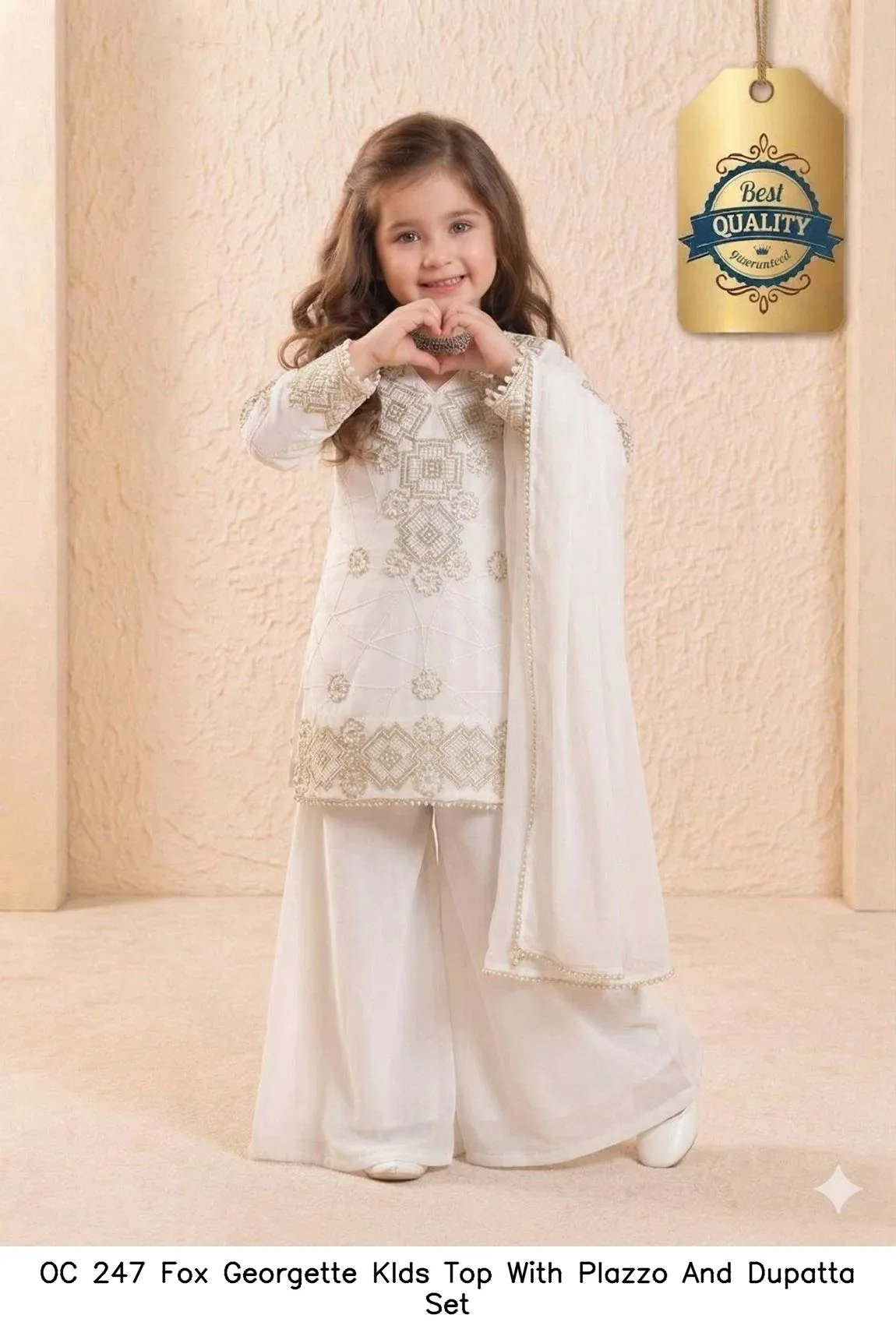 OC 247 Fox Georgette KIds Top With Plazzo And Dupatta Set — Kid's Wear, Vardan Ethnic wholesale from Surat - Gallery Image 3