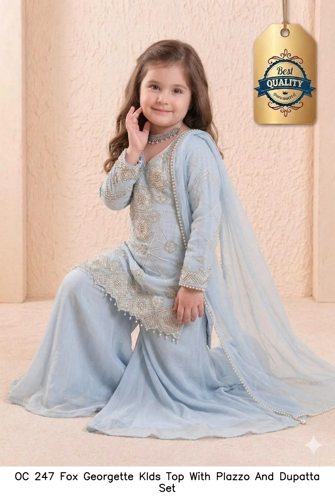 OC 247 Fox Georgette KIds Top With Plazzo And Dupatta Set — Kid's Wear, Vardan Ethnic wholesale from Surat - Gallery Image 5