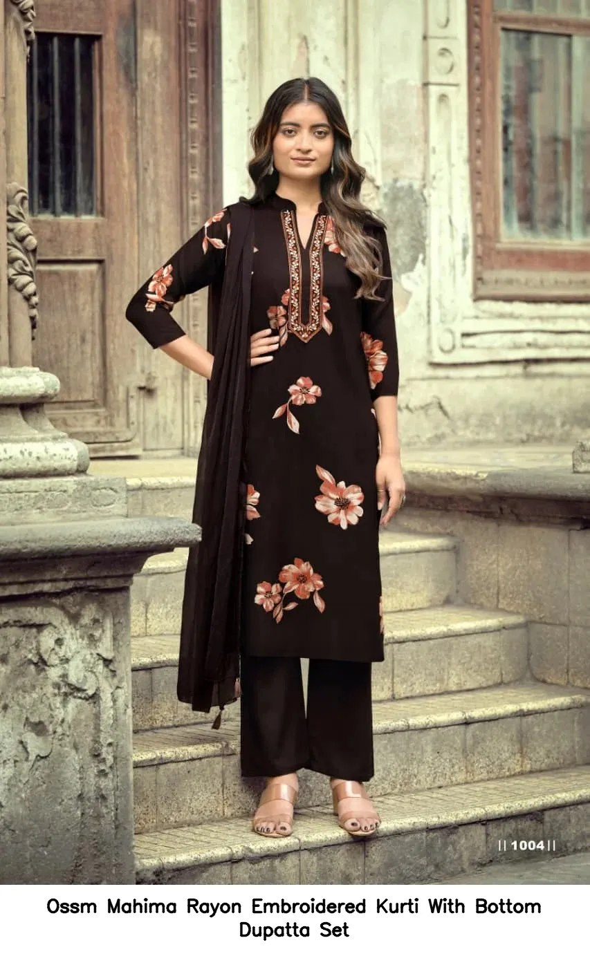 Ossm Mahima Rayon Embroidered Kurti With Bottom Dupatta Set — Wholesale Dress Material, Ossm wholesale from Surat — Photo 2