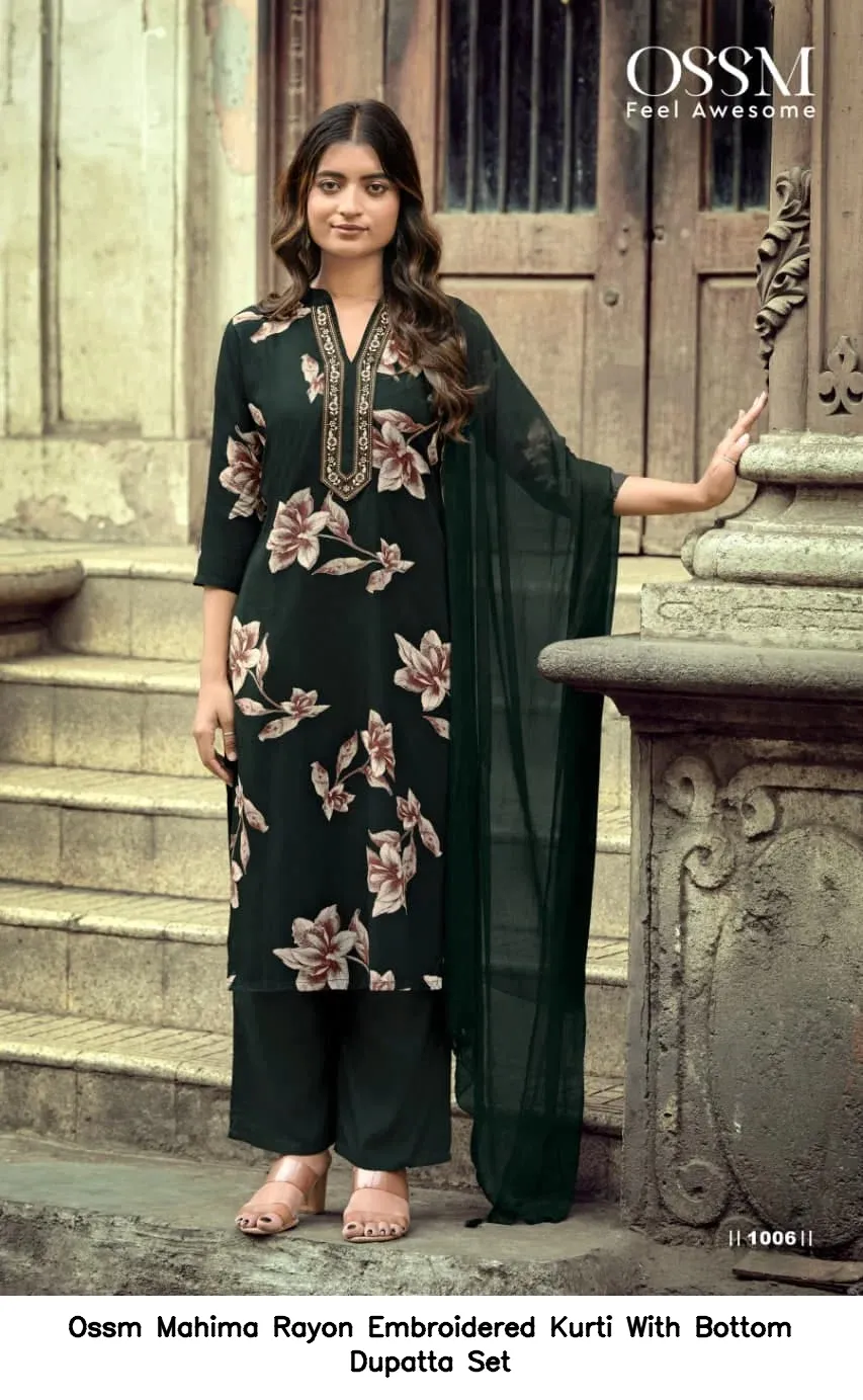 Ossm Mahima Rayon Embroidered Kurti With Bottom Dupatta Set — Wholesale Dress Material, Ossm wholesale from Surat — Photo 3