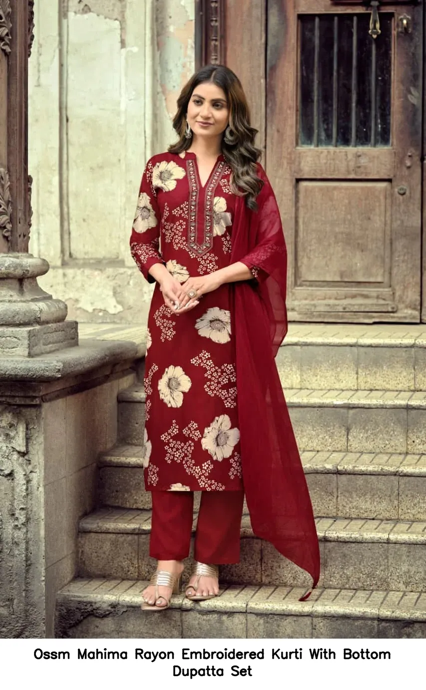 Ossm Mahima Rayon Embroidered Kurti With Bottom Dupatta Set — Wholesale Dress Material, Ossm wholesale from Surat — Photo 5