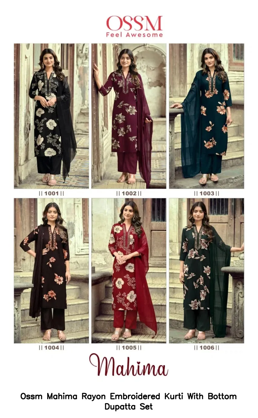 Ossm Mahima Rayon Embroidered Kurti With Bottom Dupatta Set — Wholesale Dress Material, Ossm wholesale from Surat — Photo 6