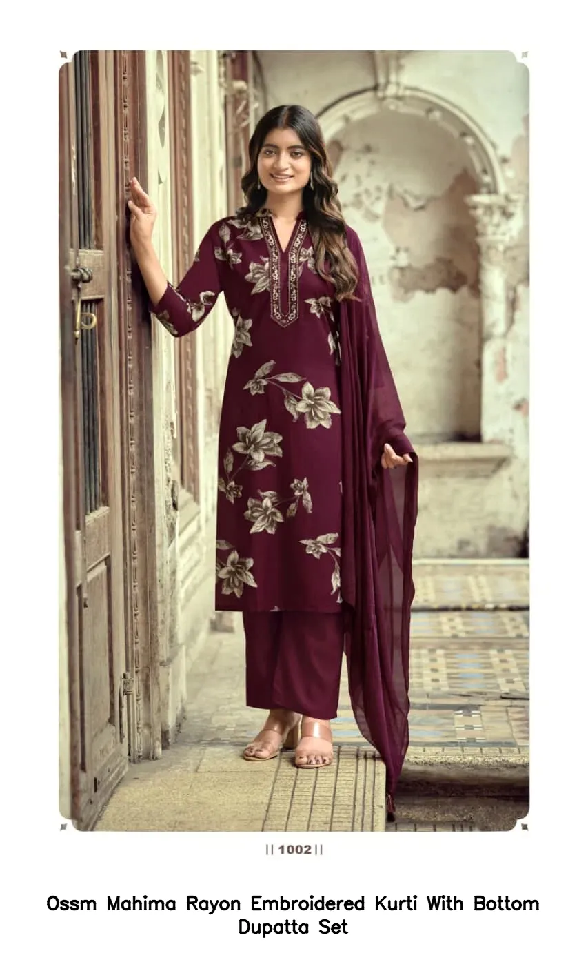 Ossm Mahima Rayon Embroidered Kurti With Bottom Dupatta Set — Wholesale Dress Material, Ossm wholesale from Surat — Photo 7