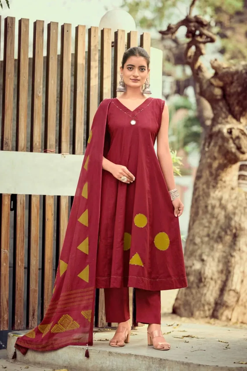 Ossm Style Mahiya Vol 2 Cotton Dhabu Hand Worked Kurti With Bottom Dupatta Set — Wholesale Kurti With Bottom Dupatta, Ossm wholesale from Surat — view 1