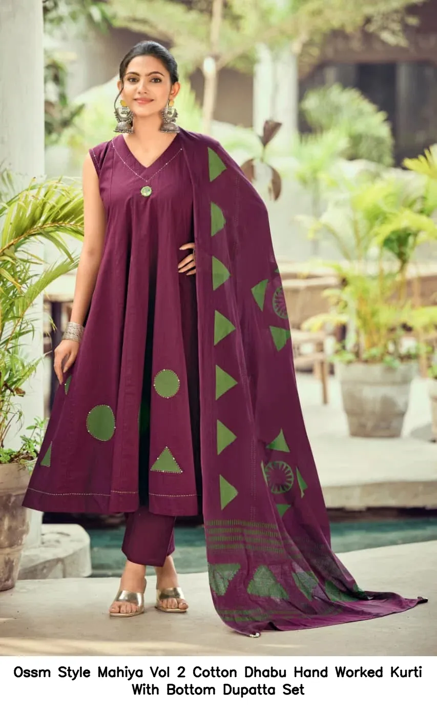 Ossm Style Mahiya Vol 2 Cotton Dhabu Hand Worked Kurti With Bottom Dupatta Set — Wholesale Kurti With Bottom Dupatta, Ossm wholesale from Surat - Gallery Image 3