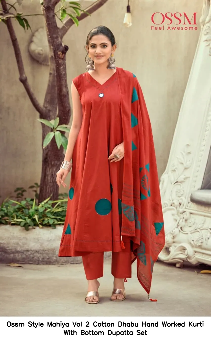 Ossm Style Mahiya Vol 2 Cotton Dhabu Hand Worked Kurti With Bottom Dupatta Set — Wholesale Kurti With Bottom Dupatta, Ossm wholesale from Surat - Gallery Image 5
