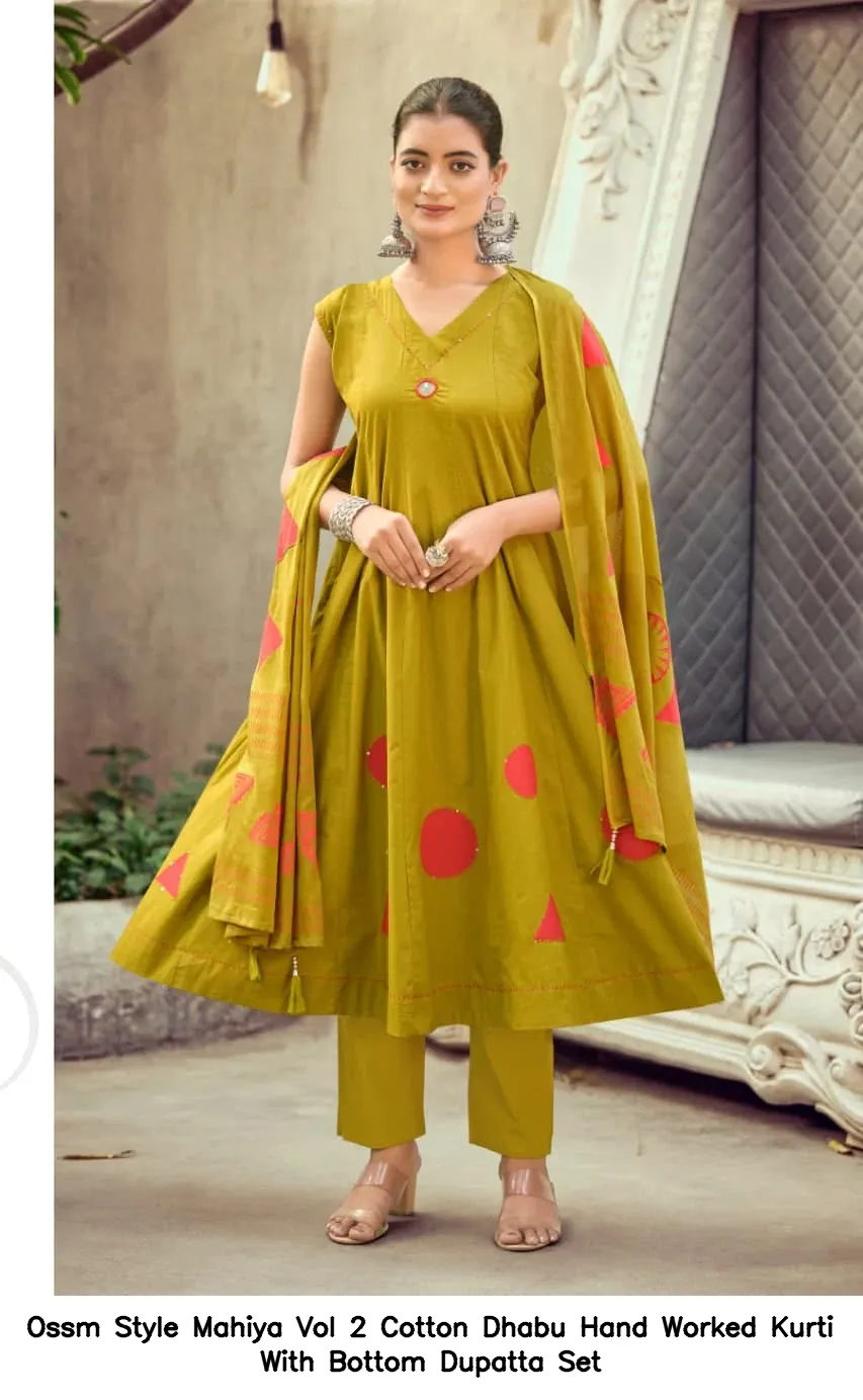 Ossm Style Mahiya Vol 2 Cotton Dhabu Hand Worked Kurti With Bottom Dupatta Set — Wholesale Kurti With Bottom Dupatta, Ossm wholesale from Surat — view 7