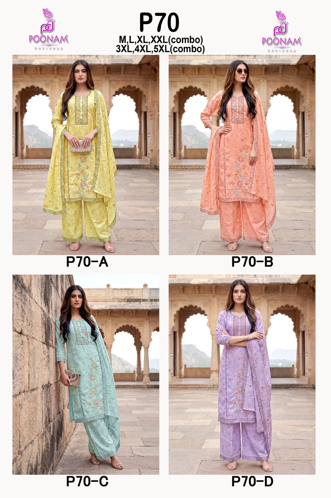 Poonam P70 Linen Digital Printed Hand Embroidered Kurti Set — Wholesale Pakistani Suits, Poonam Designer wholesale from Surat — view 2