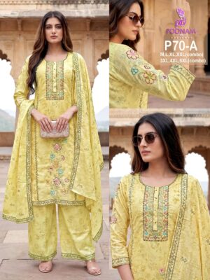 Poonam P70 Linen Digital Printed Hand Embroidered Kurti Set