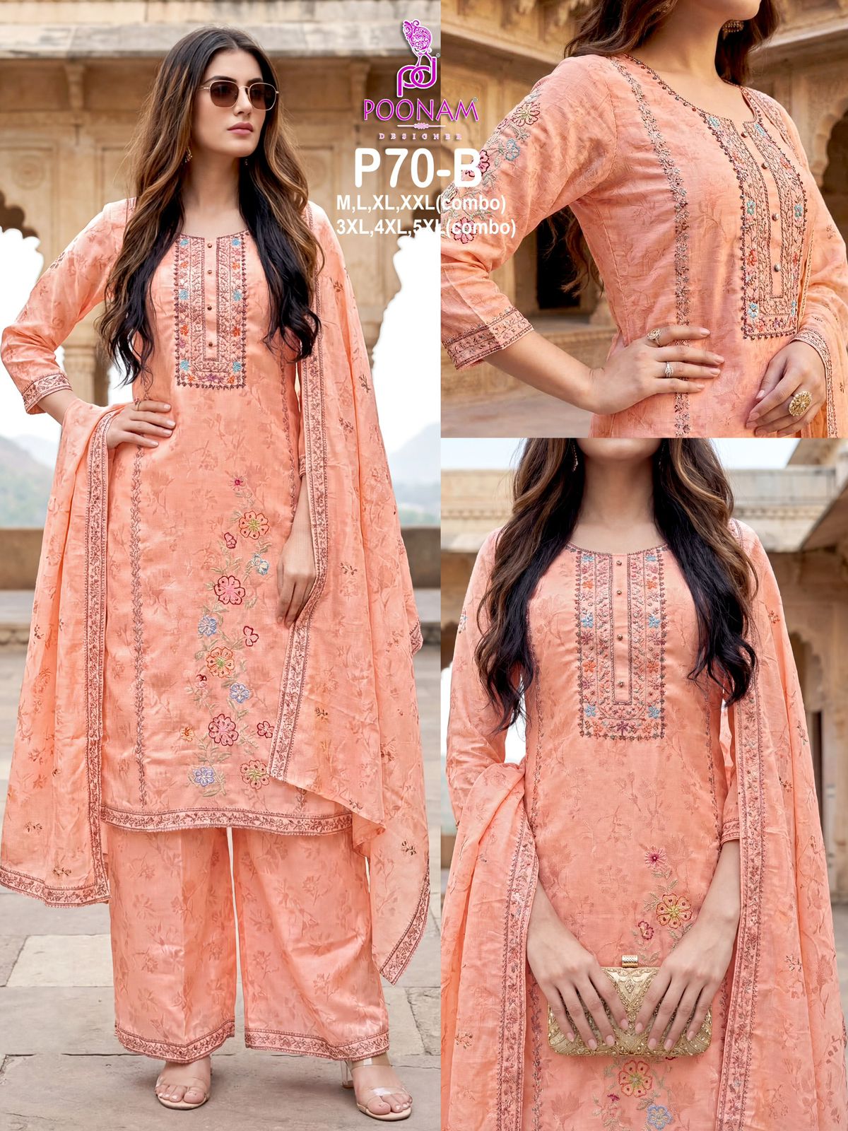 Poonam P70 Linen Digital Printed Hand Embroidered Kurti Set — Wholesale Pakistani Suits, Poonam Designer wholesale from Surat — view 4