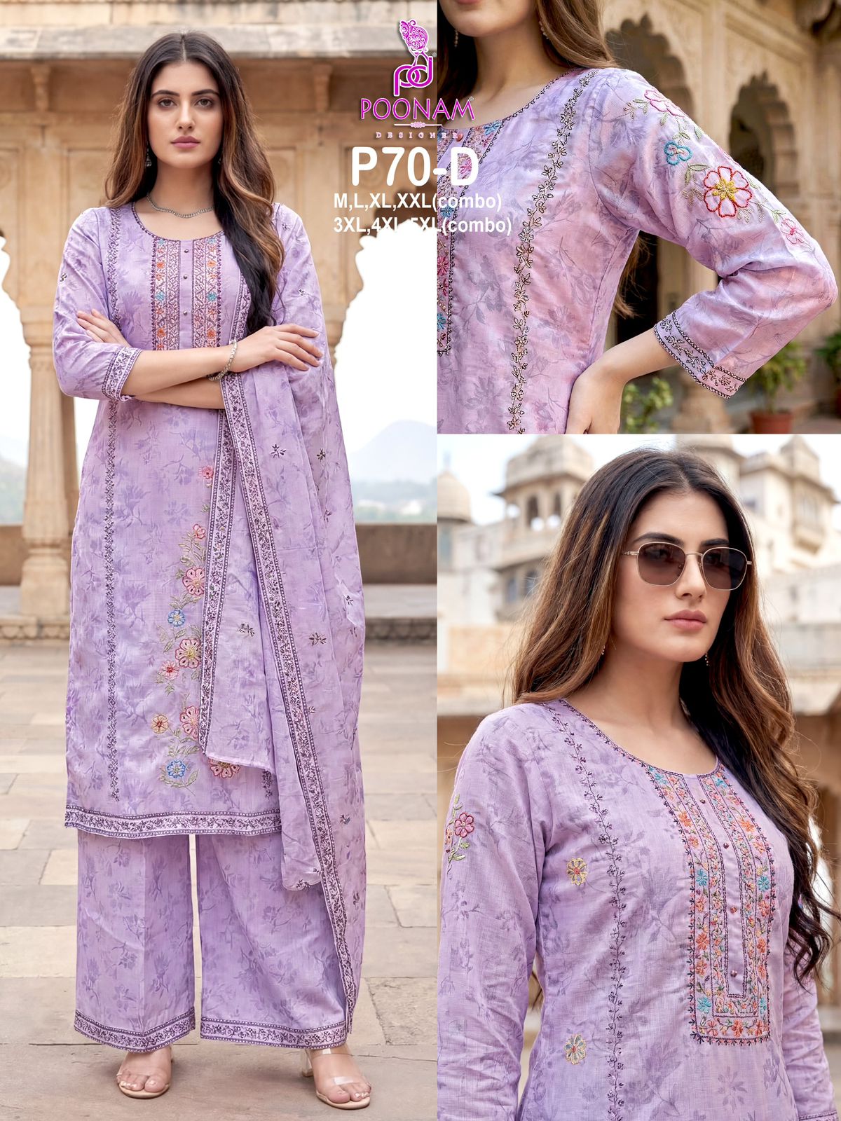 Poonam P70 Linen Digital Printed Hand Embroidered Kurti Set — Wholesale Pakistani Suits, Poonam Designer wholesale from Surat — view 3