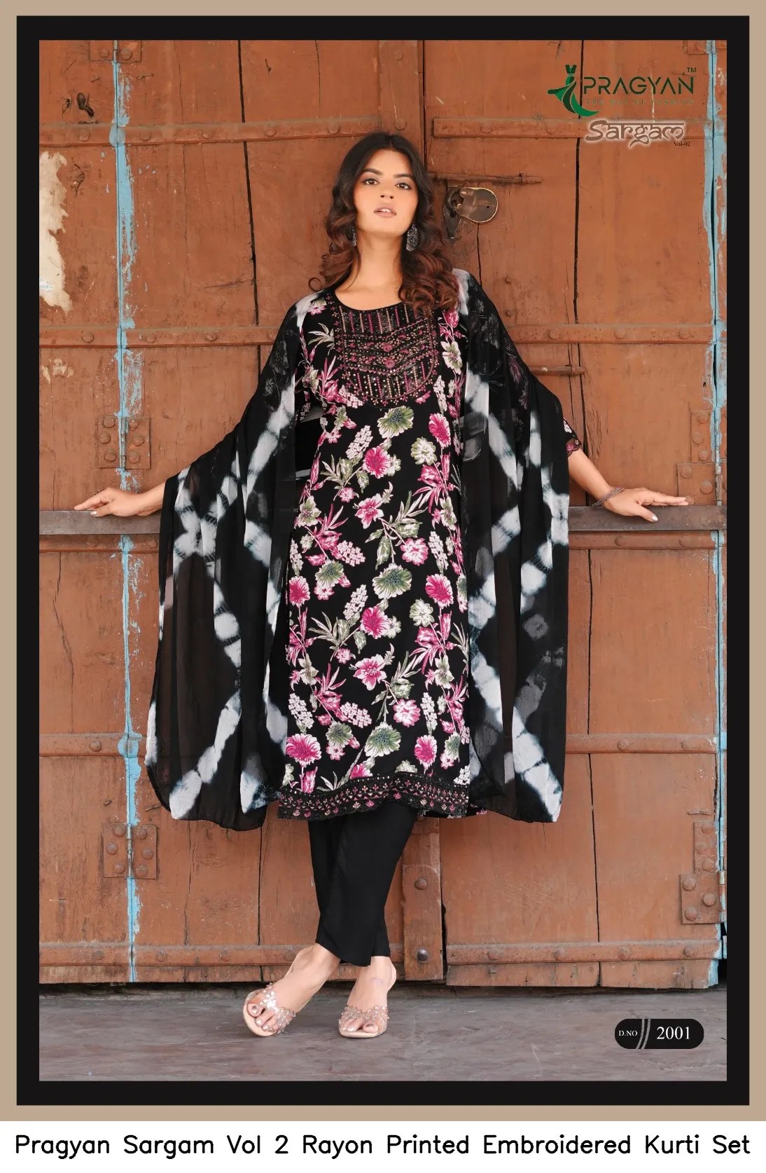 Pragyan Sargam Vol 2 Rayon Printed Embroidered Kurti Set — Wholesale Kurti With Bottom Dupatta, Vardan Ethnic wholesale from Surat - Gallery Image 3