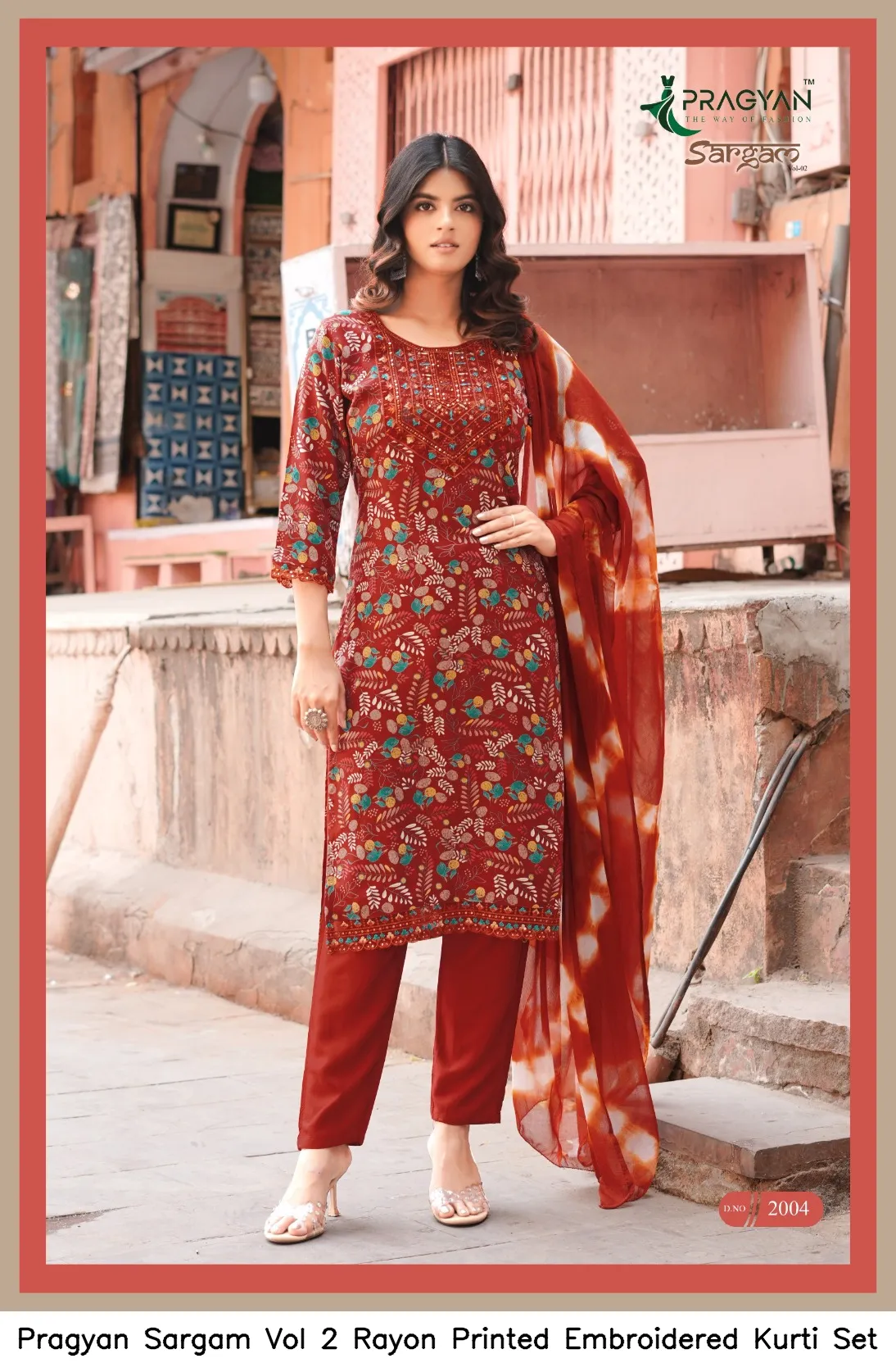 Pragyan Sargam Vol 2 Rayon Printed Embroidered Kurti Set — Wholesale Kurti With Bottom Dupatta, Vardan Ethnic wholesale from Surat - Gallery Image 4