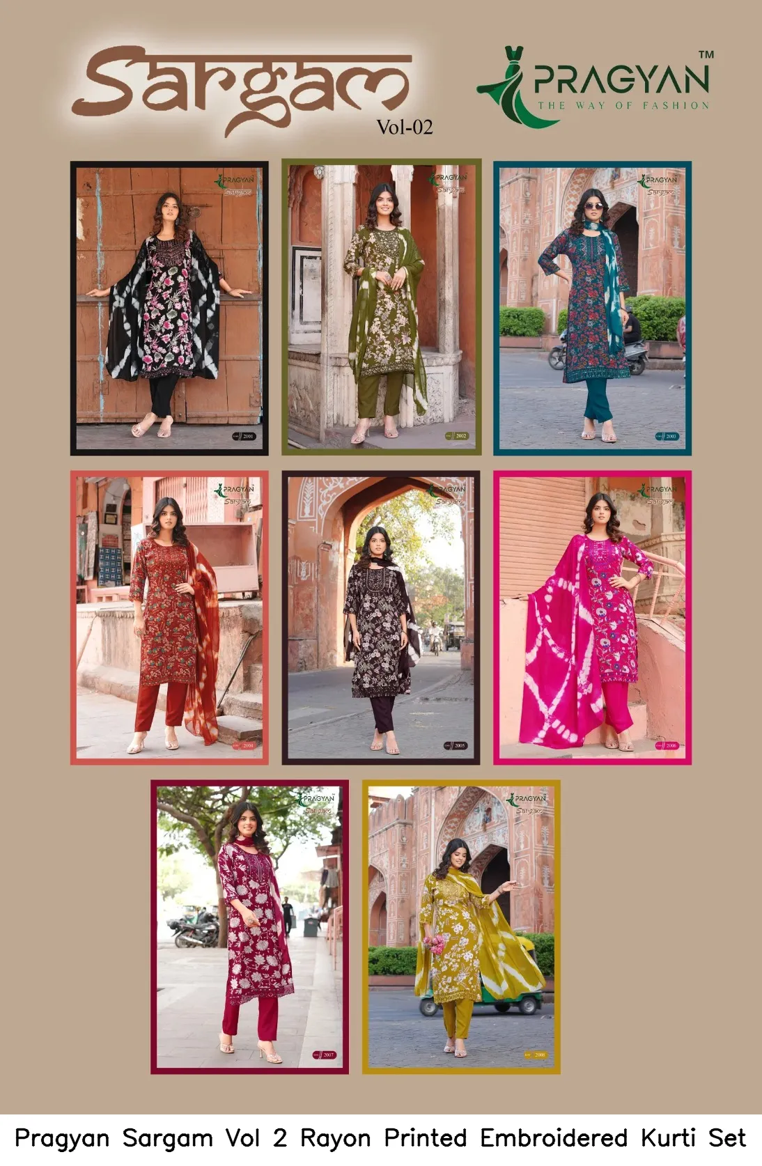 Pragyan Sargam Vol 2 Rayon Printed Embroidered Kurti Set — Wholesale Kurti With Bottom Dupatta, Vardan Ethnic wholesale from Surat - Gallery Image 5