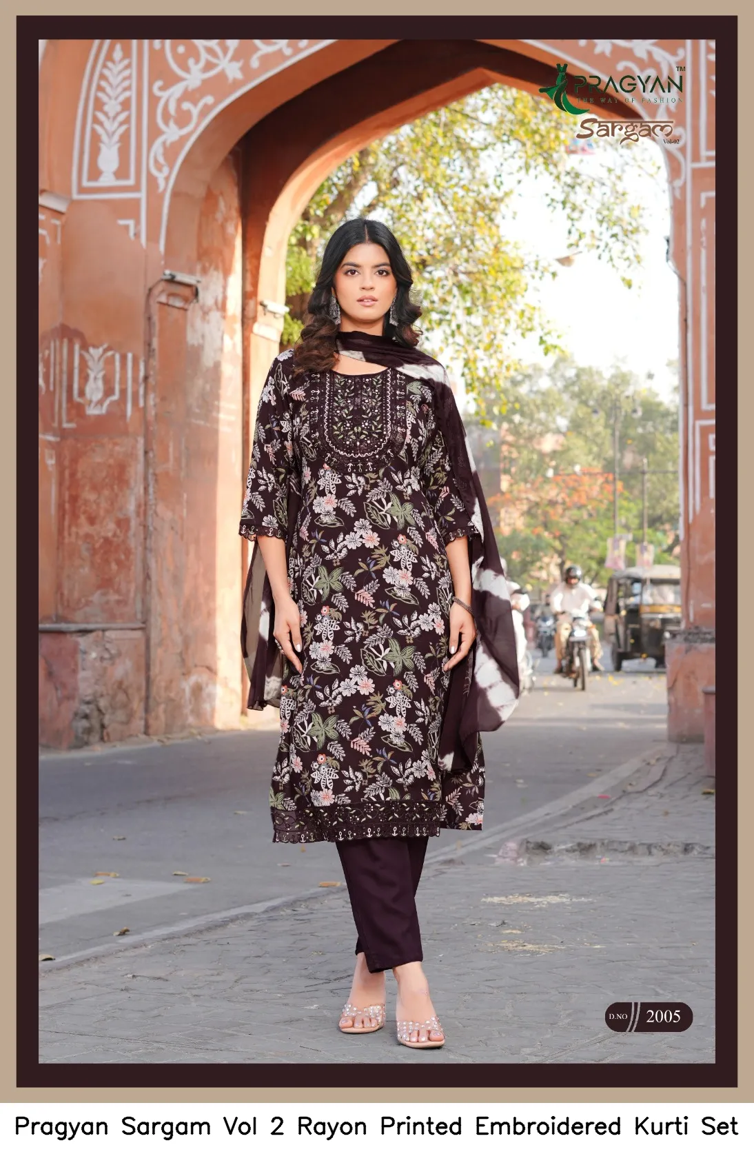 Pragyan Sargam Vol 2 Rayon Printed Embroidered Kurti Set — Wholesale Kurti With Bottom Dupatta, Vardan Ethnic wholesale from Surat - Gallery Image 7