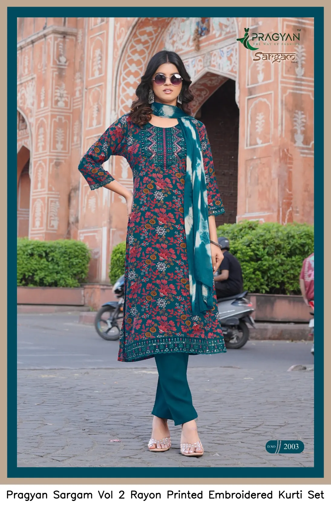 Pragyan Sargam Vol 2 Rayon Printed Embroidered Kurti Set — Wholesale Kurti With Bottom Dupatta, Vardan Ethnic wholesale from Surat - Gallery Image 9