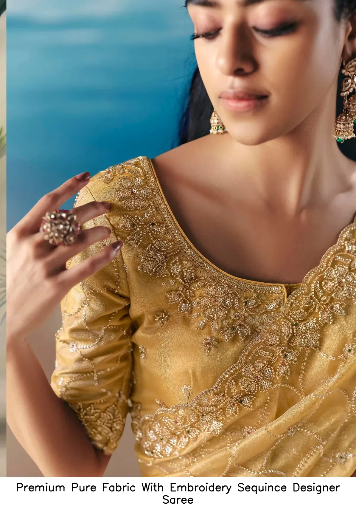 Premium Pure Fabric With Embroidery Sequince Designer Saree — Wholesale Sarees, Vardan Ethnic wholesale from Surat - Gallery Image 10