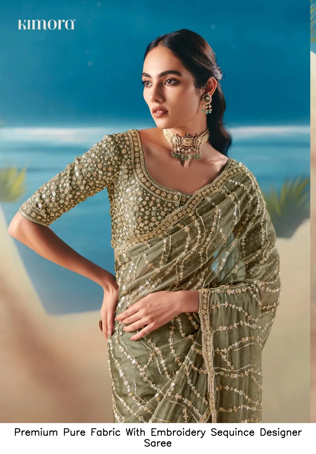 Premium Pure Fabric With Embroidery Sequince Designer Saree — Wholesale Sarees, Vardan Ethnic wholesale from Surat - Gallery Image 15