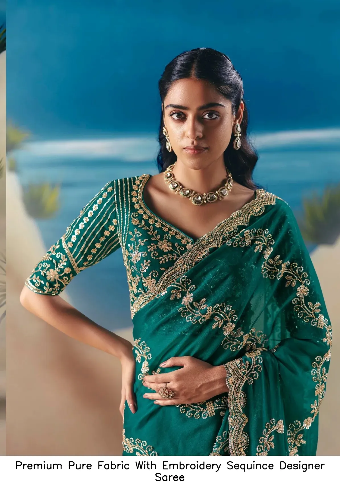Premium Pure Fabric With Embroidery Sequince Designer Saree — Wholesale Sarees, Vardan Ethnic wholesale from Surat — view 19