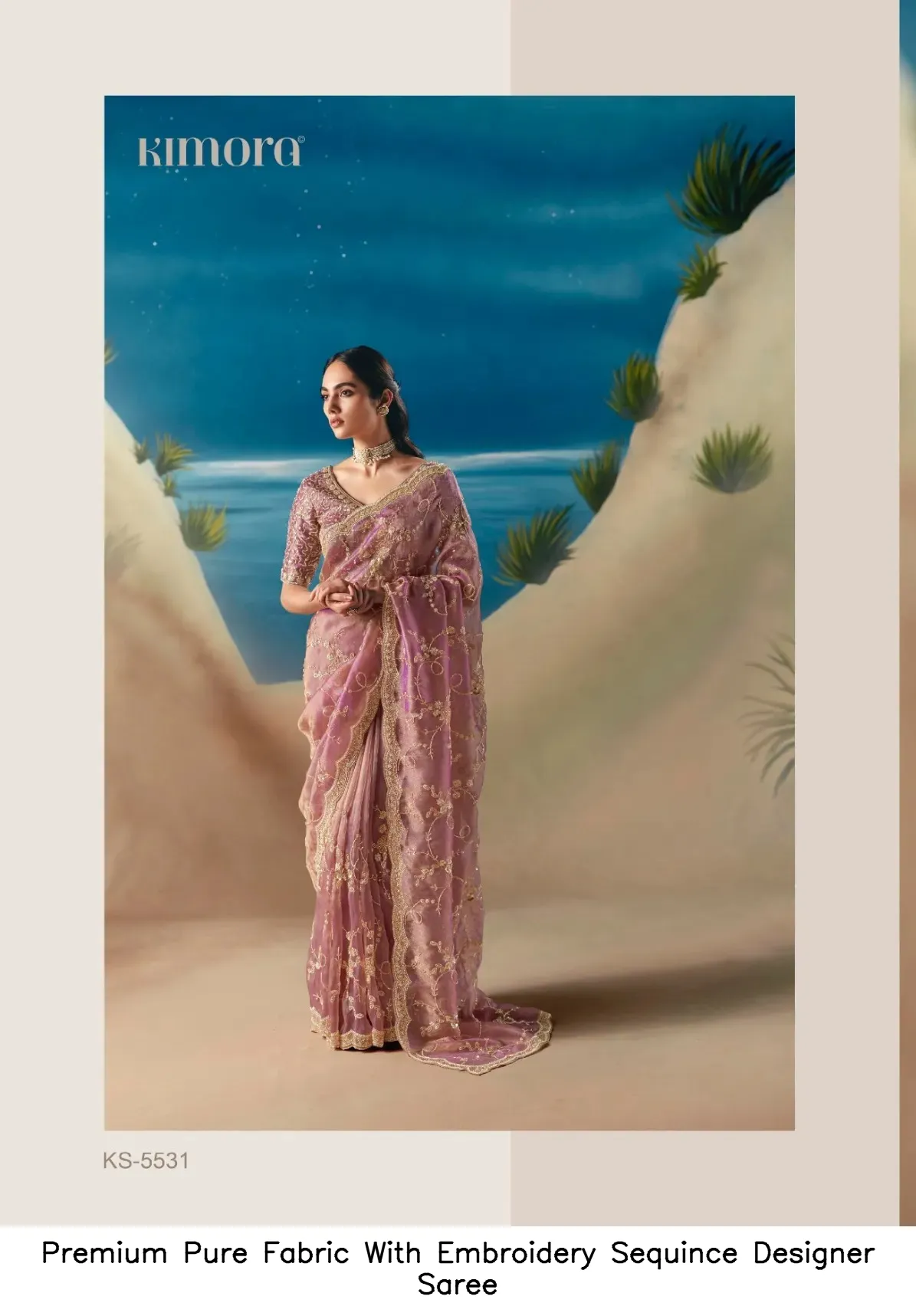 Premium Pure Fabric With Embroidery Sequince Designer Saree — Wholesale Sarees, Vardan Ethnic wholesale from Surat - Gallery Image 4