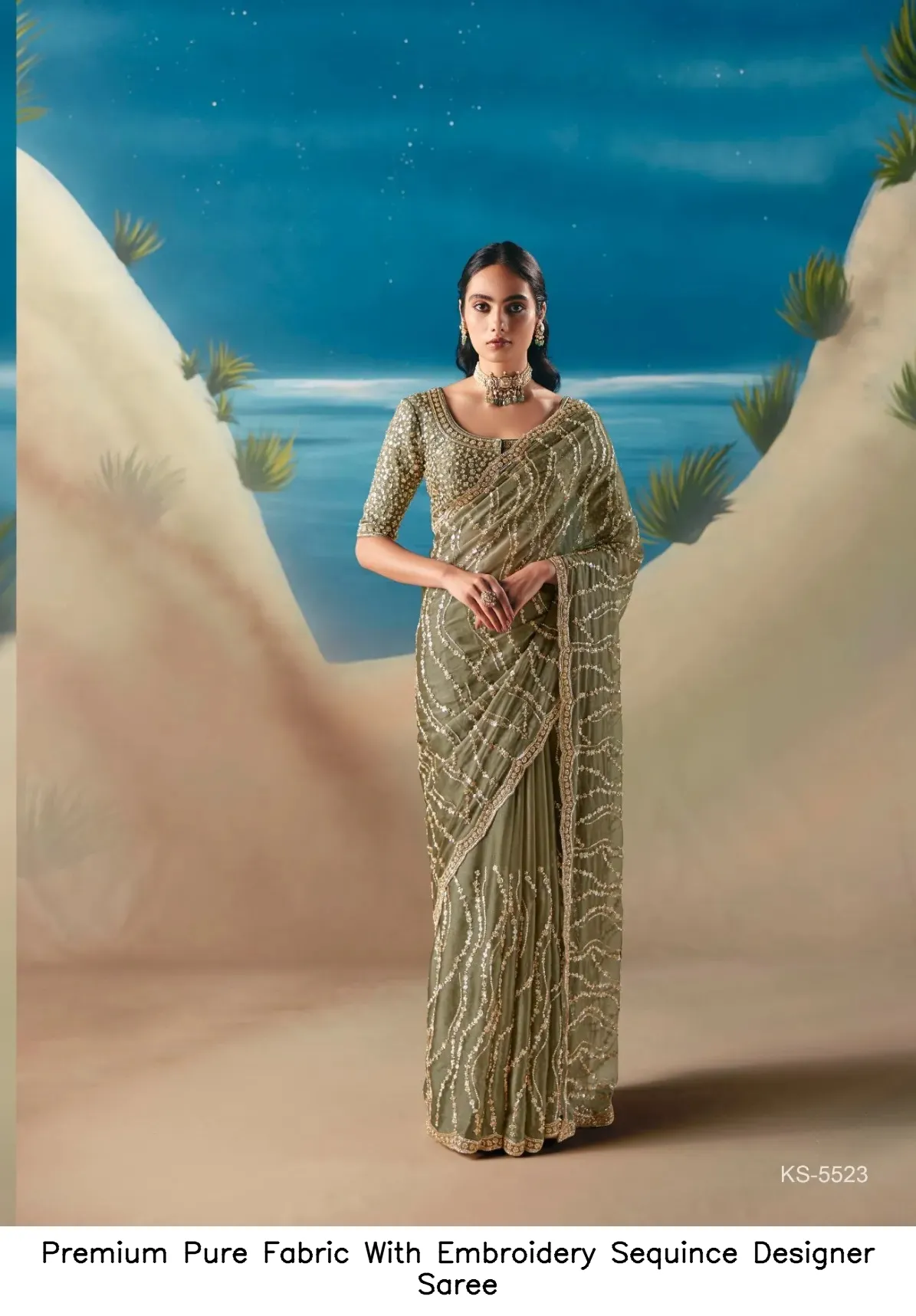 Premium Pure Fabric With Embroidery Sequince Designer Saree — Wholesale Sarees, Vardan Ethnic wholesale from Surat - Gallery Image 5