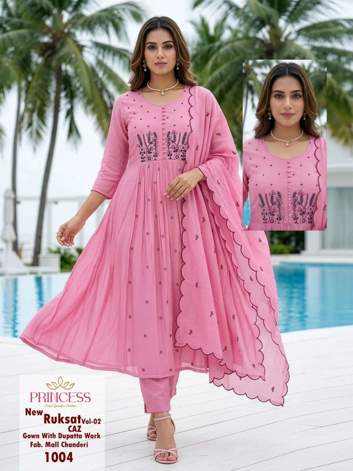 Princess New Ruksat Vol 2 Mal Chanderi Anarkali Kurti Set — Wholesale Kurti With Bottom Dupatta, Princess wholesale from Surat — view 1