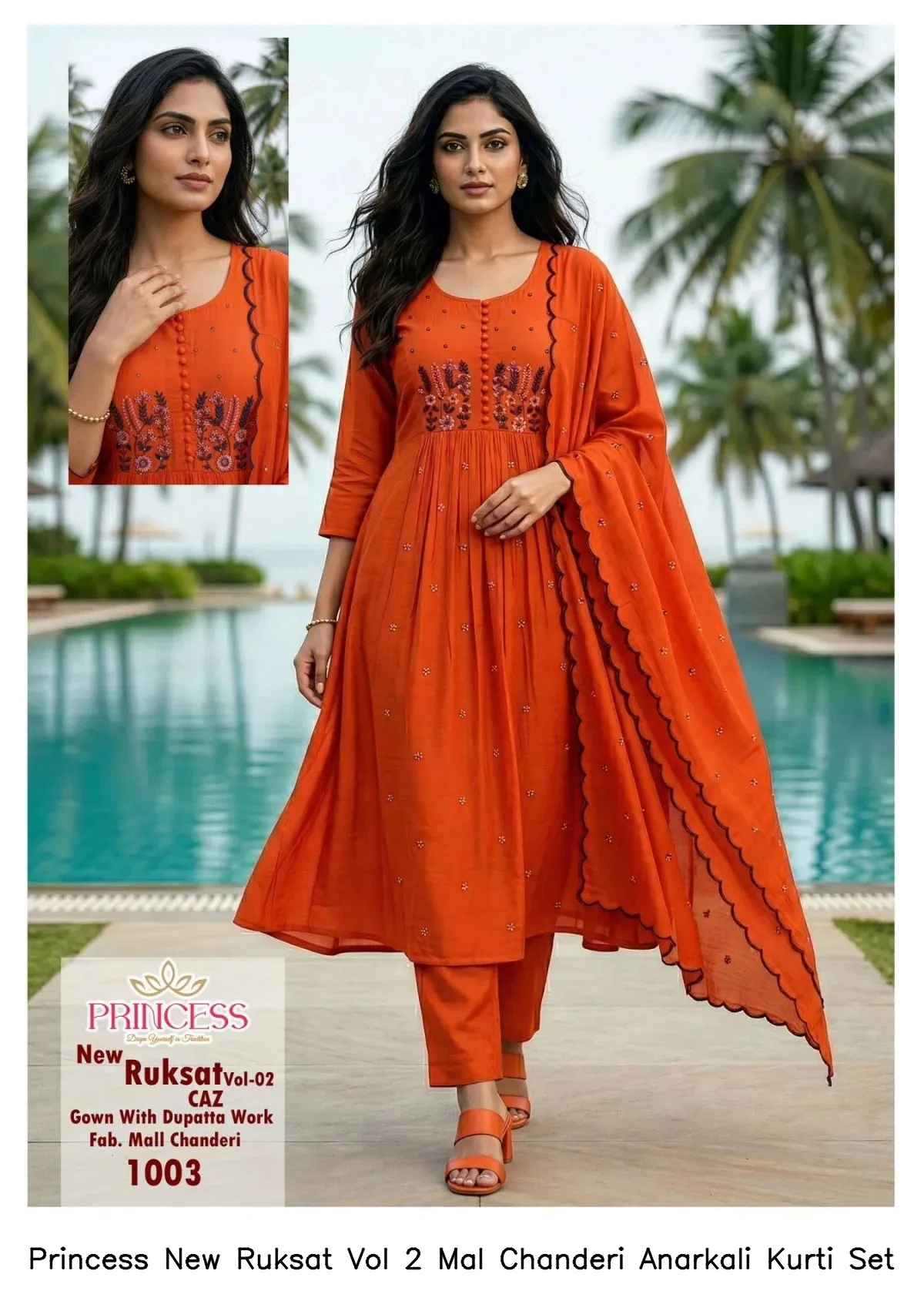 Princess New Ruksat Vol 2 Mal Chanderi Anarkali Kurti Set — Wholesale Kurti With Bottom Dupatta, Princess wholesale from Surat — view 5