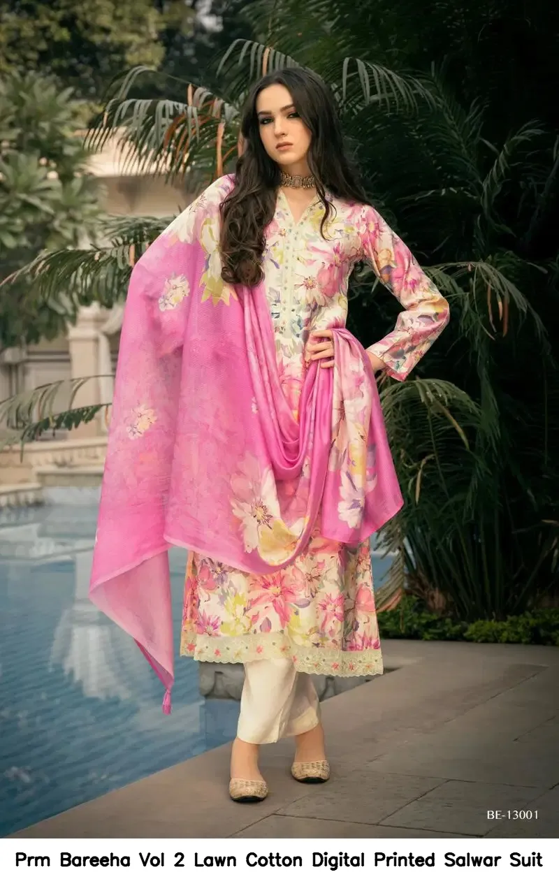 Prm Bareeha Vol 2 Lawn Cotton Digital Printed Salwar Suit — Wholesale Dress Material, Prm Trendz wholesale from Surat — Photo 4