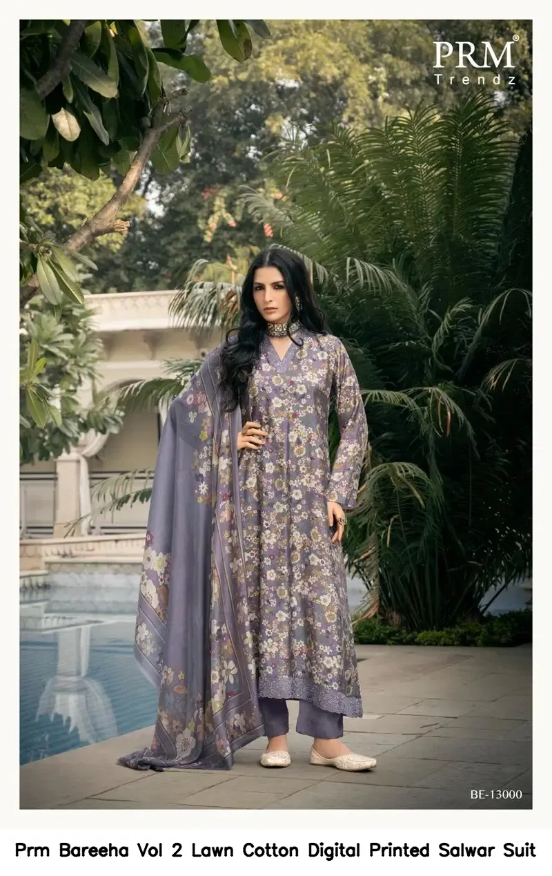 Prm Bareeha Vol 2 Lawn Cotton Digital Printed Salwar Suit — Wholesale Dress Material, Prm Trendz wholesale from Surat — Photo 5