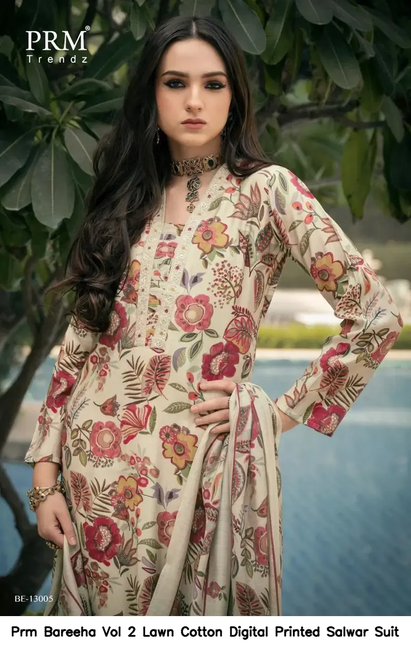 Prm Bareeha Vol 2 Lawn Cotton Digital Printed Salwar Suit — Wholesale Dress Material, Prm Trendz wholesale from Surat — Photo 6