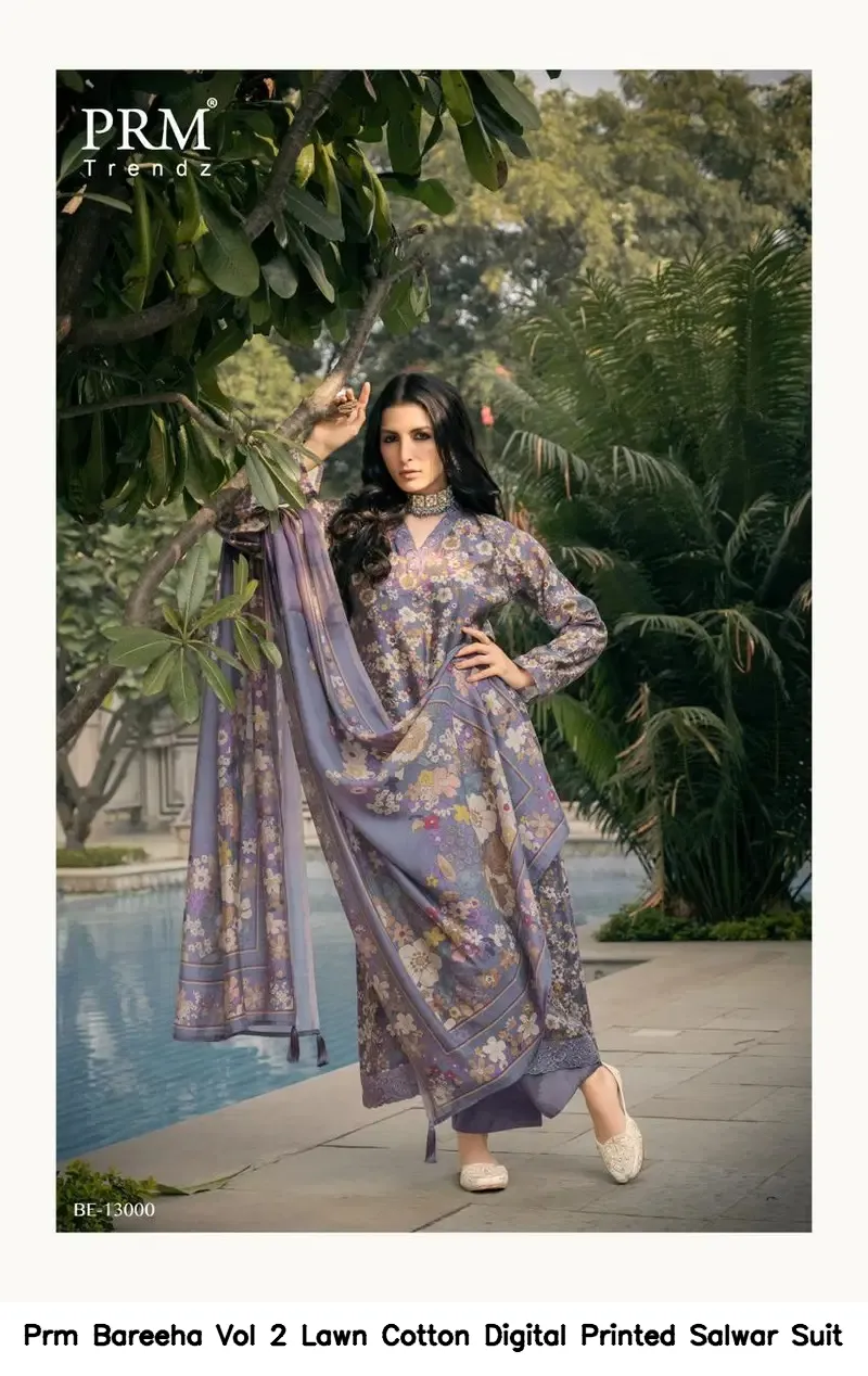 Prm Bareeha Vol 2 Lawn Cotton Digital Printed Salwar Suit — Wholesale Dress Material, Prm Trendz wholesale from Surat — Photo 7