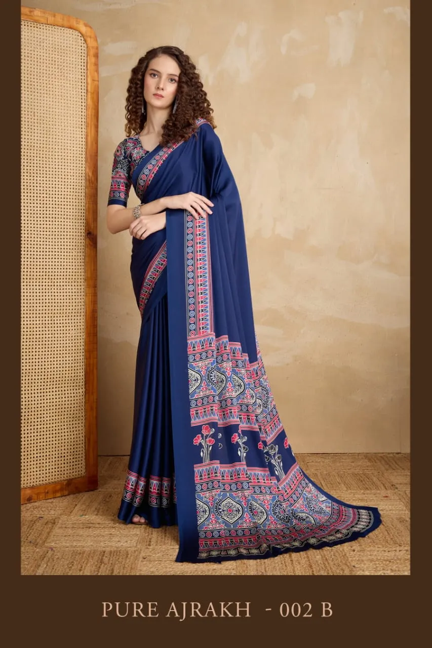 Pure Ajrakh 002 A To E Modal Satin Ajrakh Printed Saree