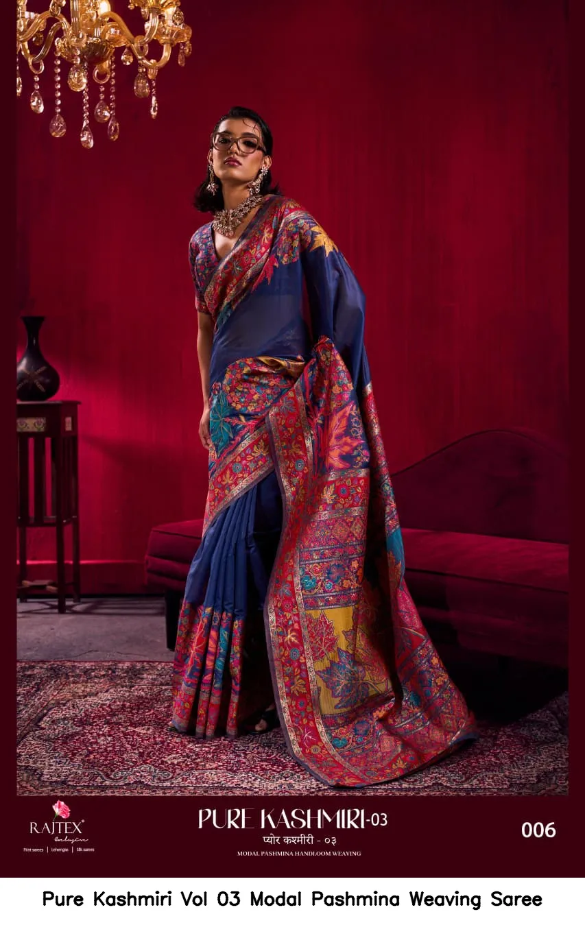 Pure Kashmiri Vol 03 Modal Pashmina Weaving Saree — Wholesale Sarees, Vardan Ethnic wholesale from Surat - Gallery Image 3