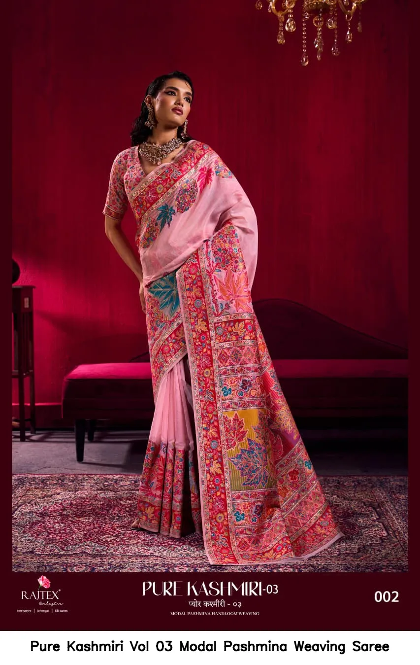 Pure Kashmiri Vol 03 Modal Pashmina Weaving Saree — Wholesale Sarees, Vardan Ethnic wholesale from Surat - Gallery Image 4