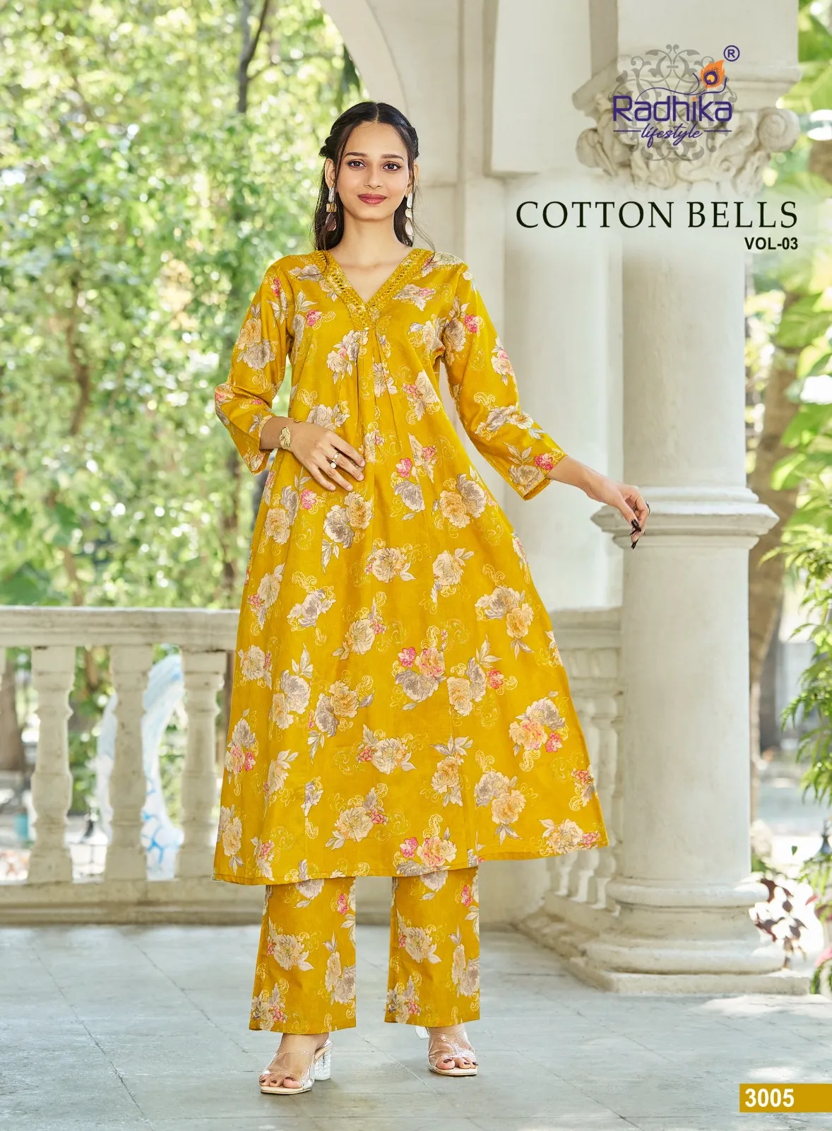 Radhika Cotton Bells Vol 3 Cotton Foil Printed Kurti With Bottom Set