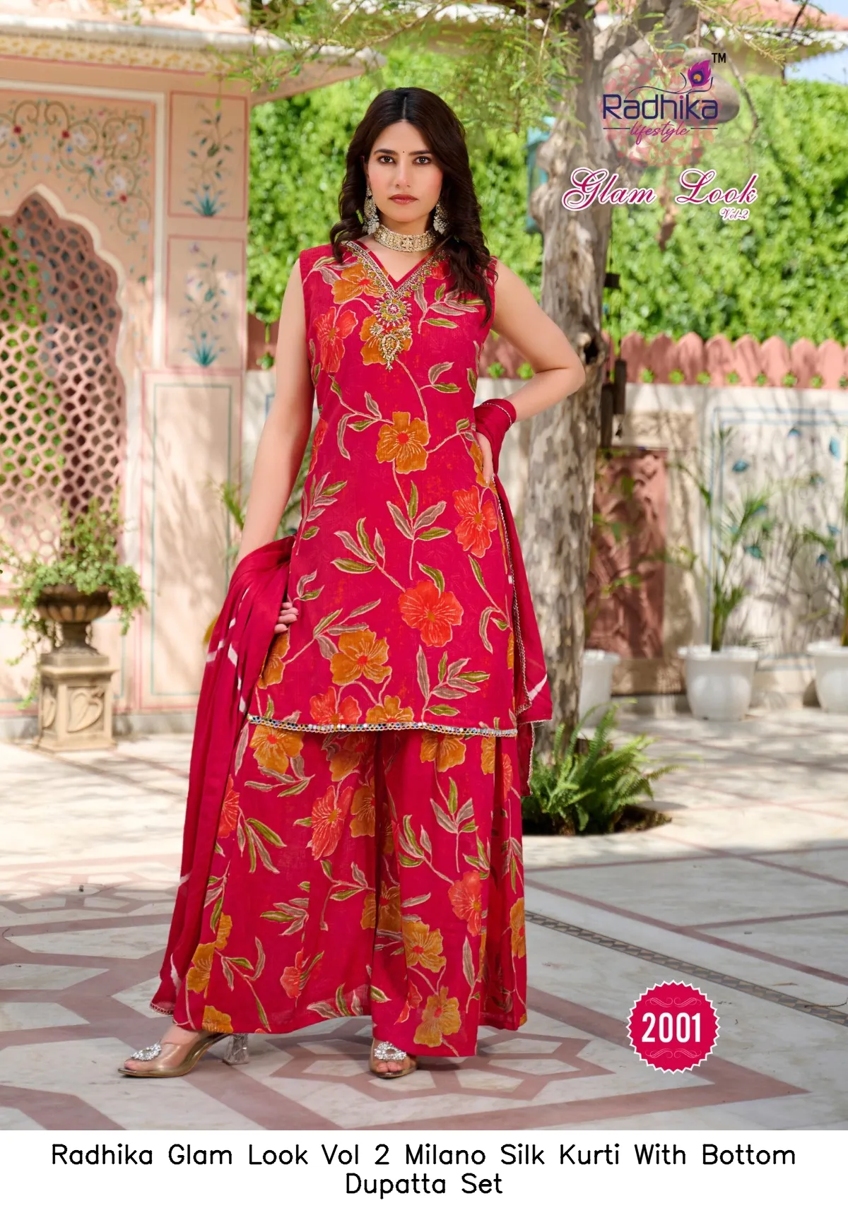 Radhika Glam Look Vol 2 Milano Silk Kurti With Bottom Dupatta Set — Wholesale Sharara Suits, Radhika wholesale from Surat - Gallery Image 5