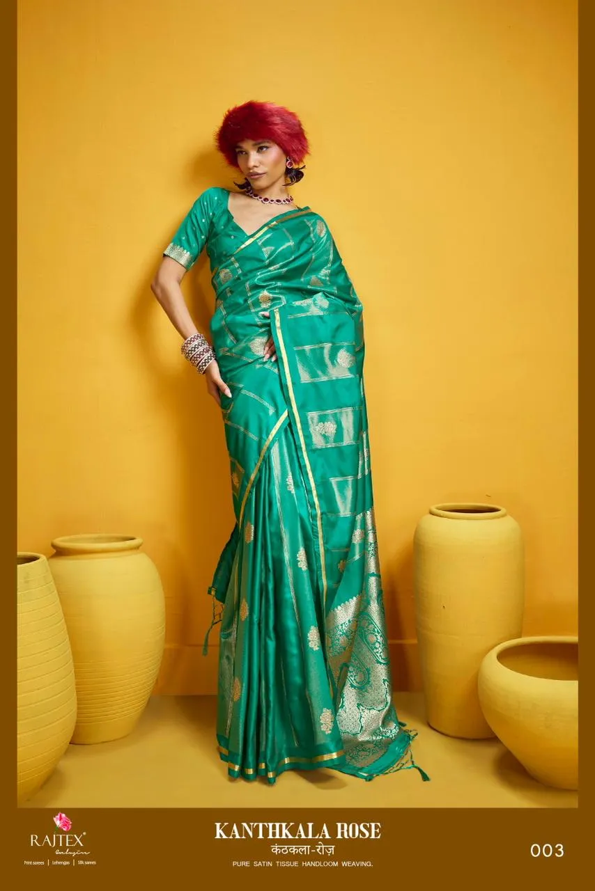 Rajtex Kanthkala Rose Satin Handloom Weaving Silk Saree