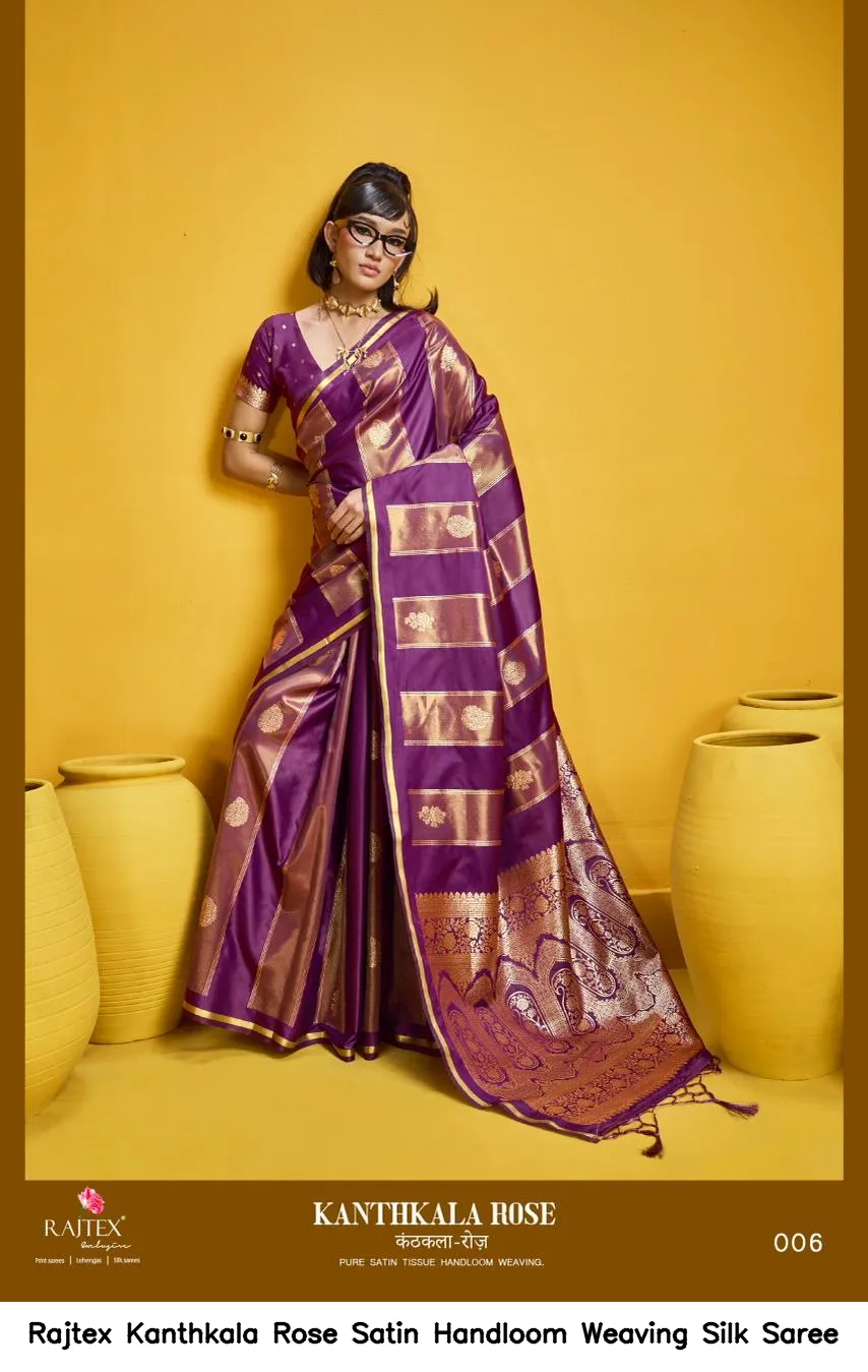 Rajtex Kanthkala Rose Satin Handloom Weaving Silk Saree — Wholesale Sarees, rajtex wholesale from Surat — view 4