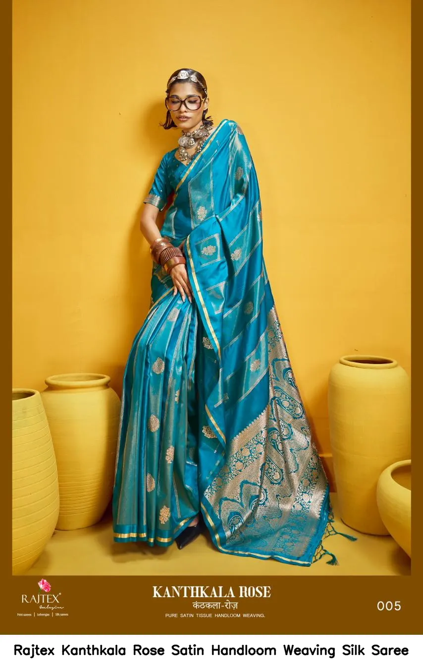 Rajtex Kanthkala Rose Satin Handloom Weaving Silk Saree — Wholesale Sarees, rajtex wholesale from Surat — view 5