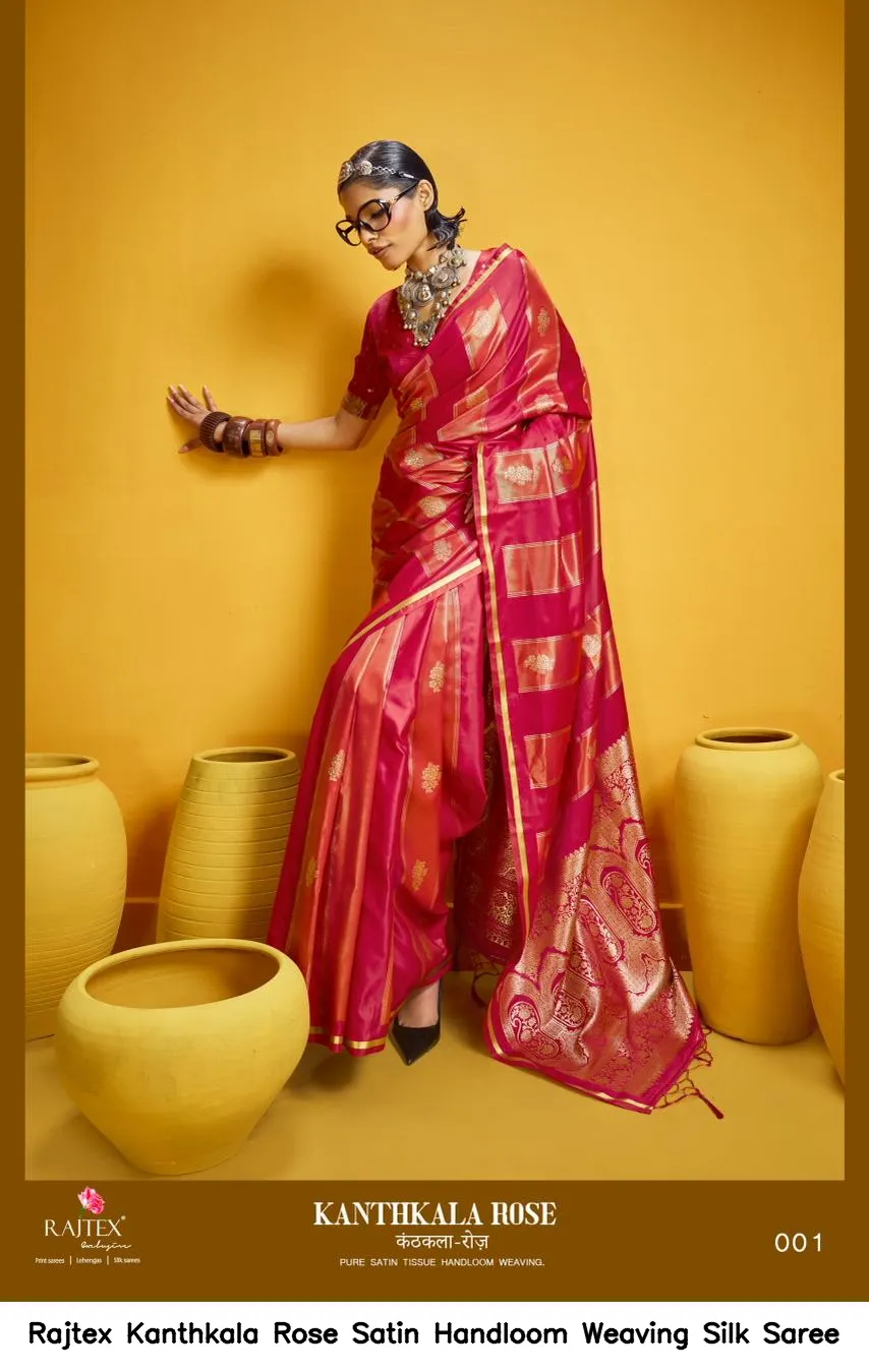 Rajtex Kanthkala Rose Satin Handloom Weaving Silk Saree — Wholesale Sarees, rajtex wholesale from Surat — view 6