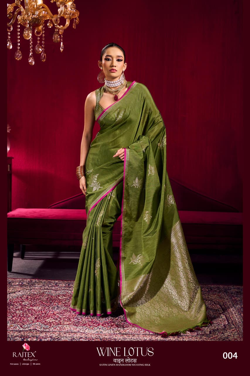 Rajtex Wine Lotus Satin Linen Handloom Weaving Silk Saree — Wholesale Sarees, rajtex wholesale from Surat — view 4