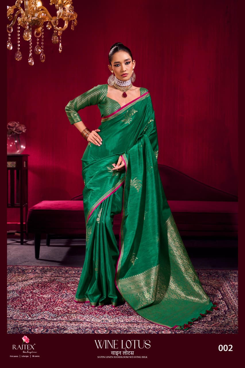 Rajtex Wine Lotus Satin Linen Handloom Weaving Silk Saree — Wholesale Sarees, rajtex wholesale from Surat — view 8