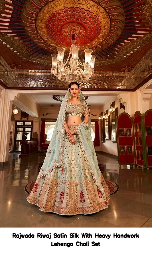 Rajwada Riwaj Satin Silk With Heavy Handwork Lehenga Choli Set — Wholesale Lehenga, Vardan Ethnic wholesale from Surat - Gallery Image 2