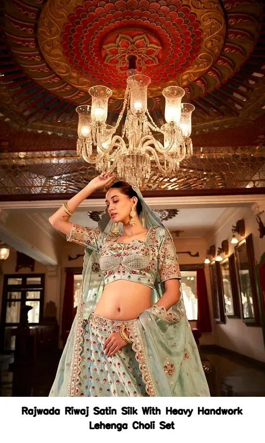 Rajwada Riwaj Satin Silk With Heavy Handwork Lehenga Choli Set — Wholesale Lehenga, Vardan Ethnic wholesale from Surat - Gallery Image 4