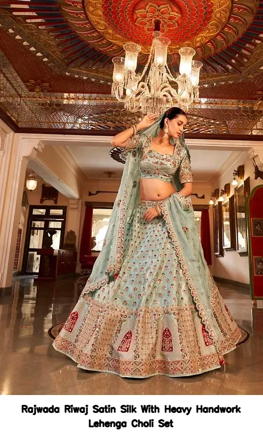 Rajwada Riwaj Satin Silk With Heavy Handwork Lehenga Choli Set — Wholesale Lehenga, Vardan Ethnic wholesale from Surat - Gallery Image 5