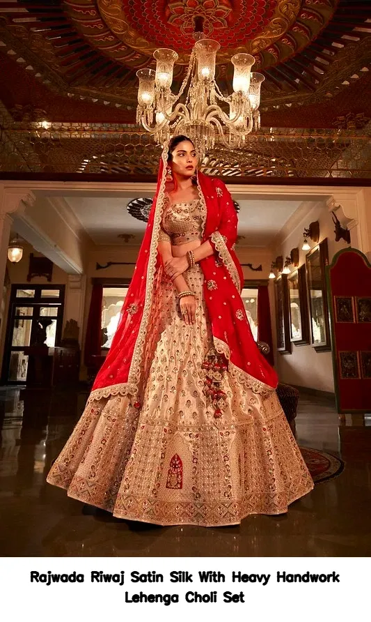 Rajwada Riwaj Satin Silk With Heavy Handwork Lehenga Choli Set — Wholesale Lehenga, Vardan Ethnic wholesale from Surat - Gallery Image 6