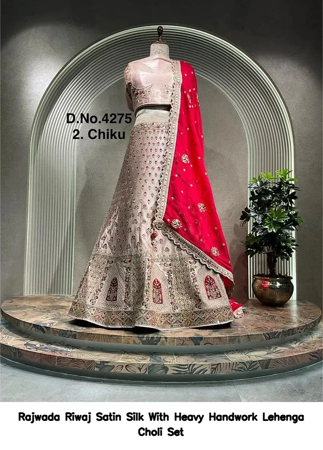 Rajwada Riwaj Satin Silk With Heavy Handwork Lehenga Choli Set — Wholesale Lehenga, Vardan Ethnic wholesale from Surat - Gallery Image 7