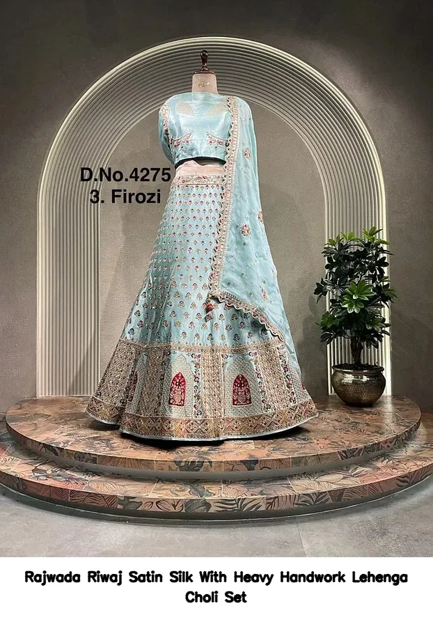Rajwada Riwaj Satin Silk With Heavy Handwork Lehenga Choli Set — Wholesale Lehenga, Vardan Ethnic wholesale from Surat - Gallery Image 8