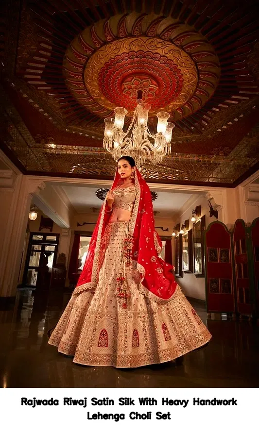 Rajwada Riwaj Satin Silk With Heavy Handwork Lehenga Choli Set — Wholesale Lehenga, Vardan Ethnic wholesale from Surat - Gallery Image 9